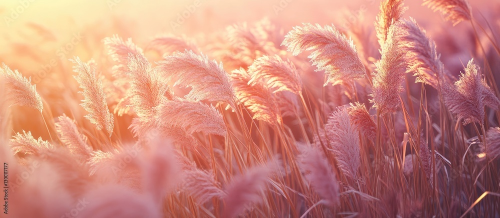 Aufkleber soft pink and golden grasses sway gently in the warm sunlight, creating a serene and dreamy atmosphe