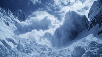 Dramatic Avalanche in Snowy Mountains Winter Landscape Powder Snow