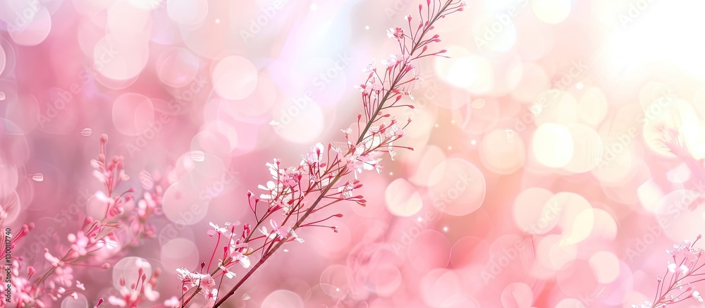 Aufkleber soft focus light pink bokeh background with delicate floral silhouettes on the left, provides ample 