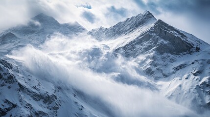 Dramatic Snow Avalanche on Majestic Winter Mountain Peaks