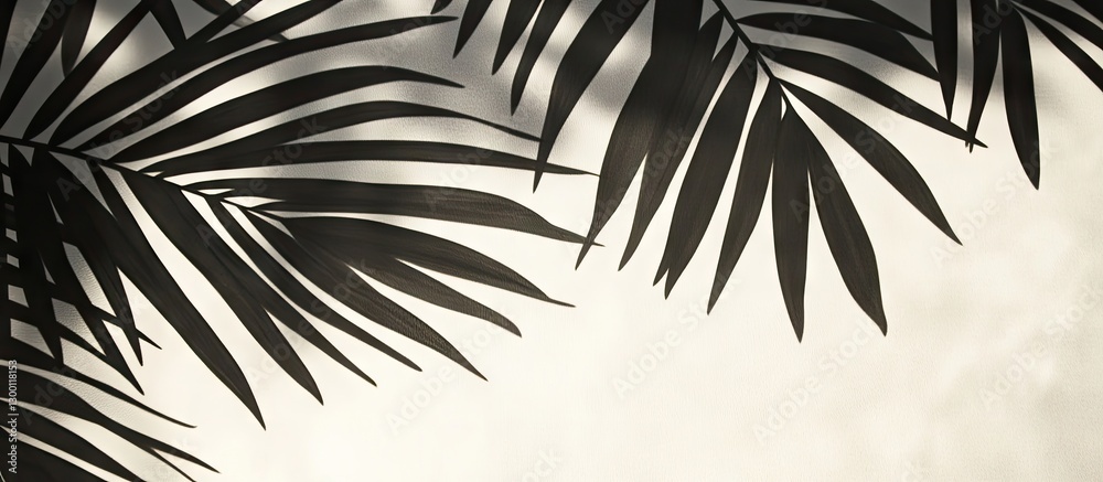 Aufkleber silhouettes of dark palm fronds against a soft gray background with hints of light, positioned in th