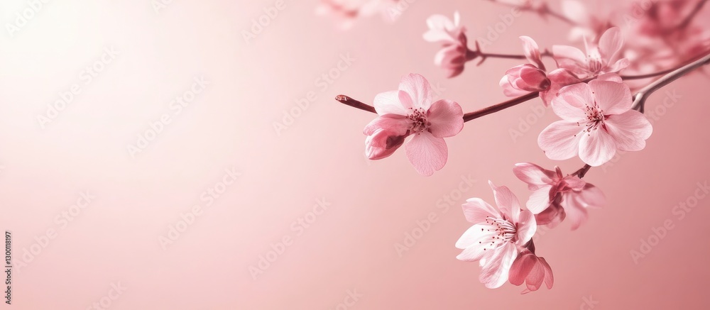 Poster delicate cherry blossom branches with soft pink petals extending from the left against a dreamy pale