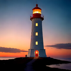A lighthouse glowing with magical runes carved into its surface Generative AI
