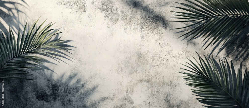 Poster tropical palm leaves cast soft shadows on a textured concrete background creating a serene summer tr