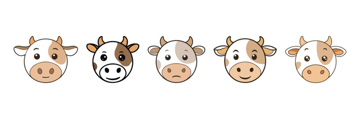 Cute Cow emoji Faces in Different Expressions