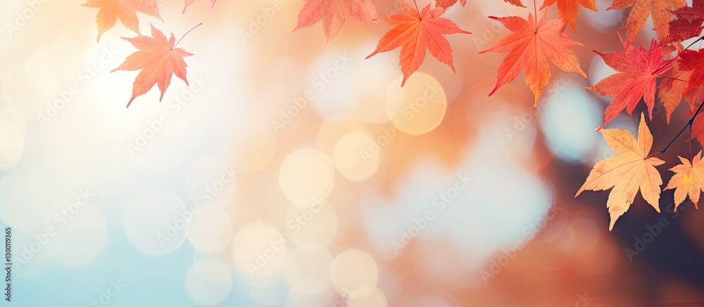 Poster vibrant autumn background featuring blurred multicolored maple leaves in shades of red and orange po