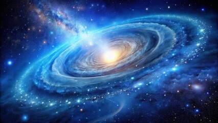 Swirling blue spiral galaxy surrounded by a halo of bright stars and shimmering cosmic dust in space , galaxies, nature