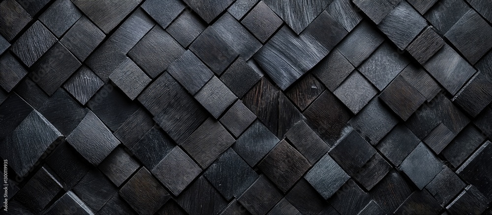 Poster Dark textured stone wall in a diagonal grid pattern featuring varying shades of black and grey with subtle highlights creating depth.