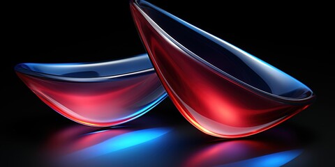 Futuristic abstract blue and red neon light shapes on dark background Minimalistic Photo 