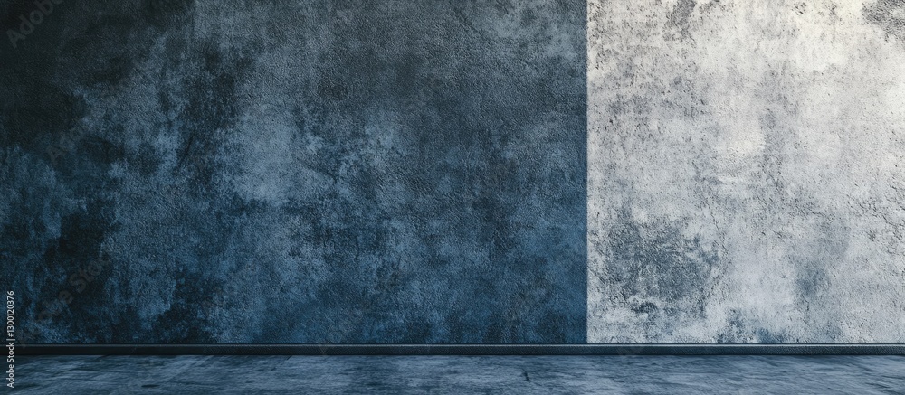 Poster Textured background showcasing a dark blue stone surface on the left and a contrasting dark and white cement wall on the right with a smooth floor