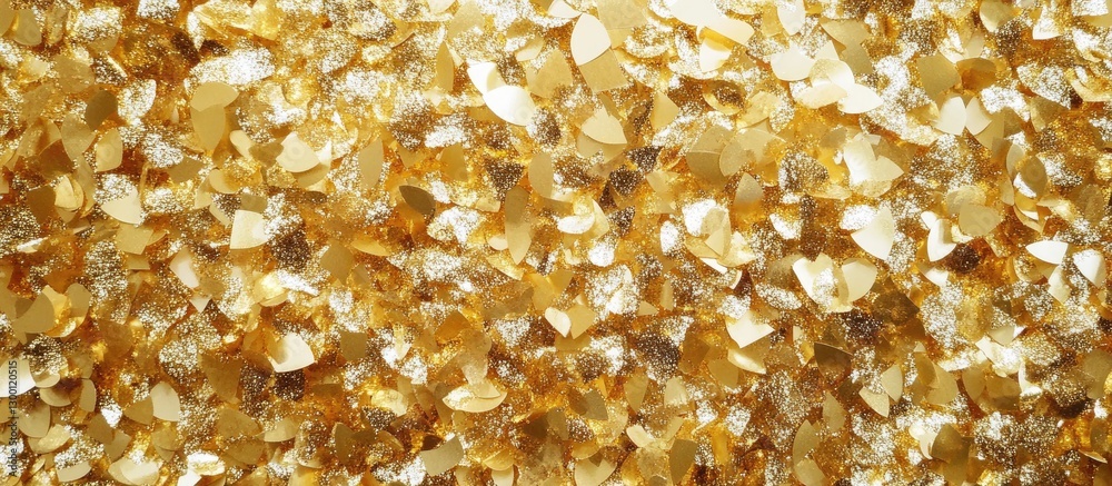 Poster Golden glitter texture background with shimmering particles in warm tones, highlighting various shades of gold and yellow, layered densely across the image.