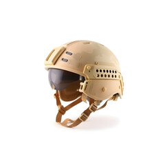 Fototapeta premium Modern tactical military helmet with visor protecting from debris