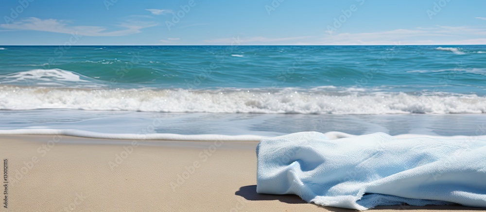 Aufkleber serene beach scene with soft turquoise waves gently lapping against golden sand, featuring a crumple