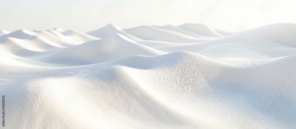 Poster Pristine white sand dunes gently undulate across the image with soft highlights and shadows creating a serene and tranquil backdrop.