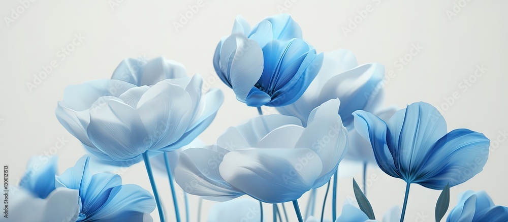 Aufkleber Delicate blue and white flowers with soft petals arranged artistically against a light neutral background creating a serene and tranquil atmosphere