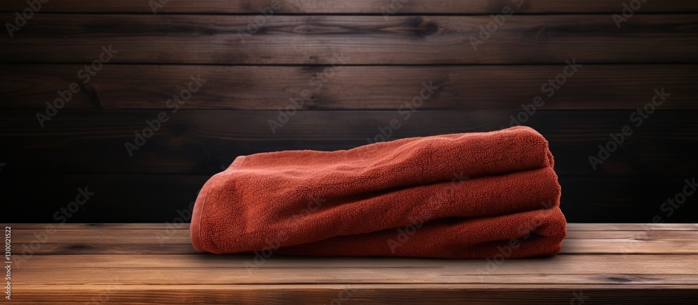 Fototapete cozy terracotta towel folded neatly on a rustic dark wooden background with ample complimentary spac