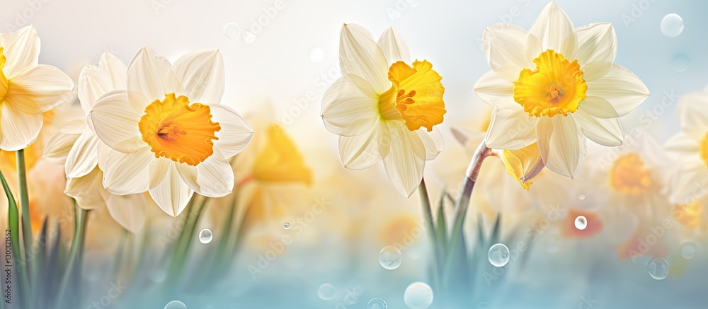 Aufkleber daffodil flowers with white background on the left creating space for text vibrant yellow and white 