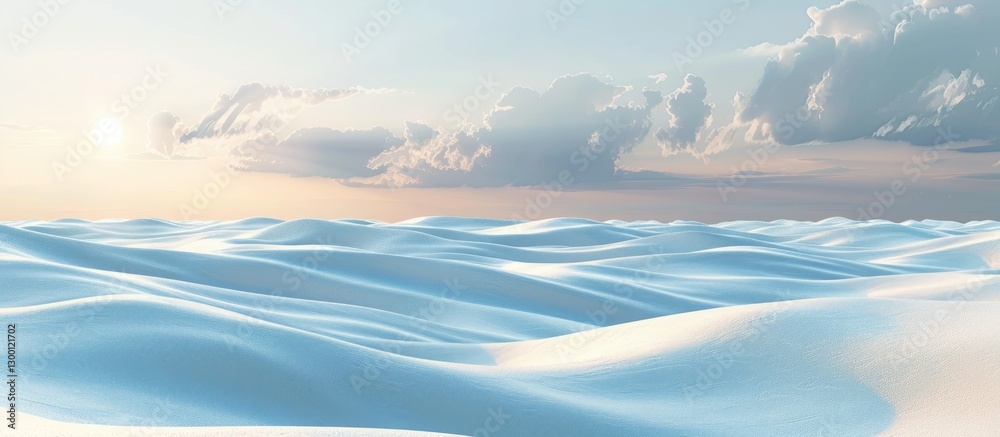 Aufkleber calm azure ocean waves gently rolling under a soft pastel sky with fluffy clouds at sunset, creating