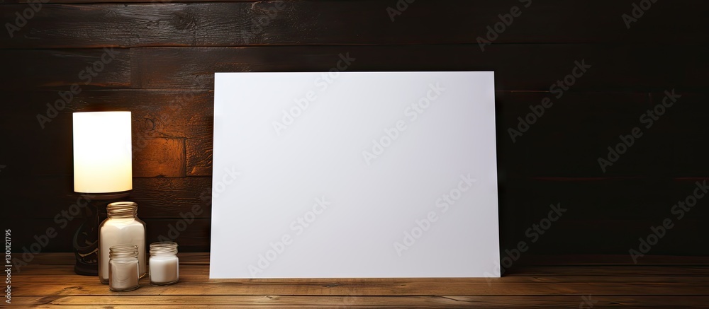 Aufkleber White paper on a wooden table with warm candlelight in the foreground creating a calm inviting atmosphere for creativity and design placement