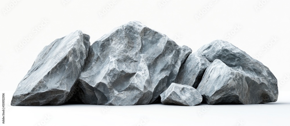 Leinwandbilder gray stone sculpture formation arranged in various sizes with sharp textures set against a pure whit