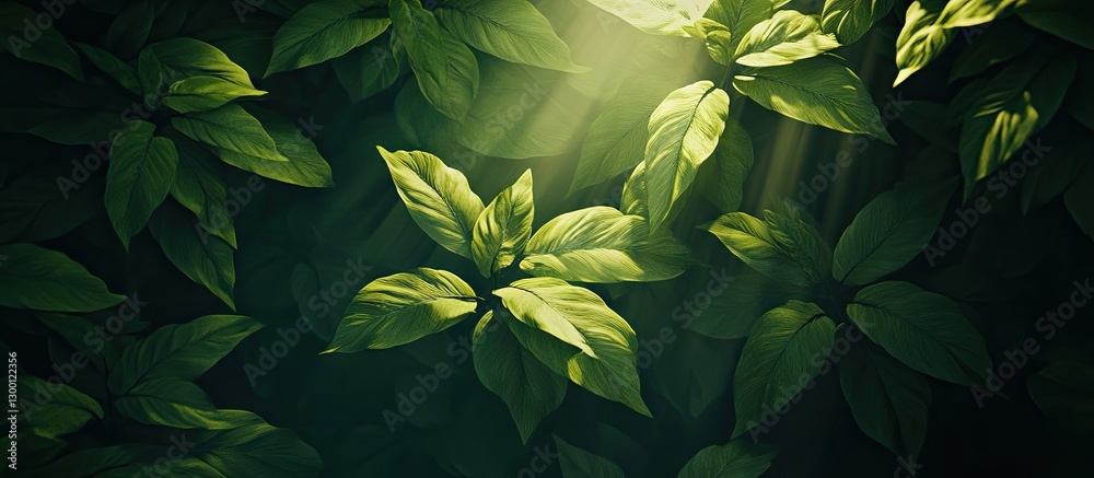 Leinwandbilder sunlight beams filtering through a dense green forest canopy illuminating vibrant leaves creating a 