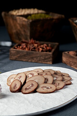 Delicious cold dish marinated pork loin slices