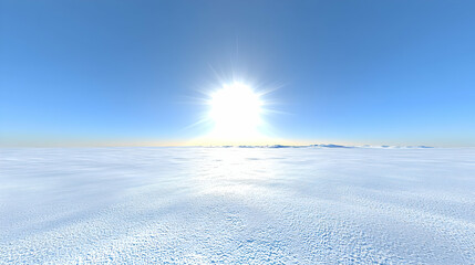 Bright Winter Sun Over a Vast Snow Covered Landscape