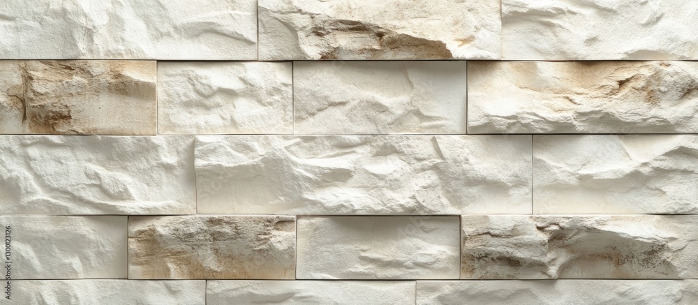 Aufkleber textured wall background with uneven painted bricks in soft white and beige tones, showcasing intric