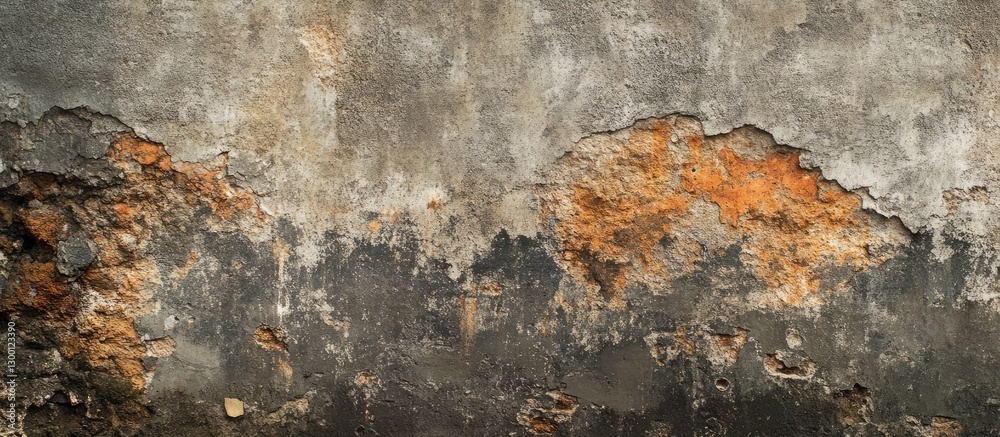 Aufkleber weathered concrete wall with rust-colored peeling paint and grey textures, featuring dark and light 