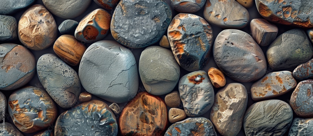 Leinwandbilder pebbles arrangement in diverse grey and brown tones forming a textured natural background with ample