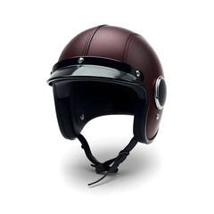 Fototapeta premium Brown leather motorcycle helmet with black visor isolated on white background