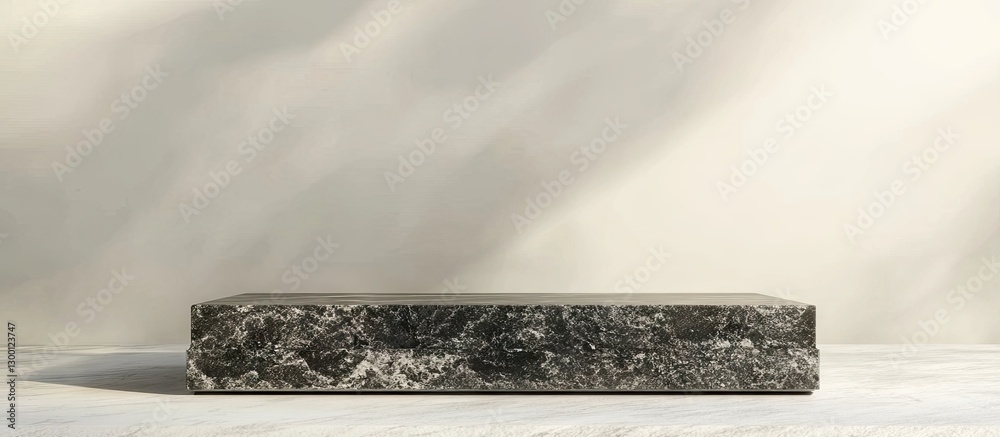 Poster granite podium with a sleek black frame positioned centrally against a soft white background ideal f