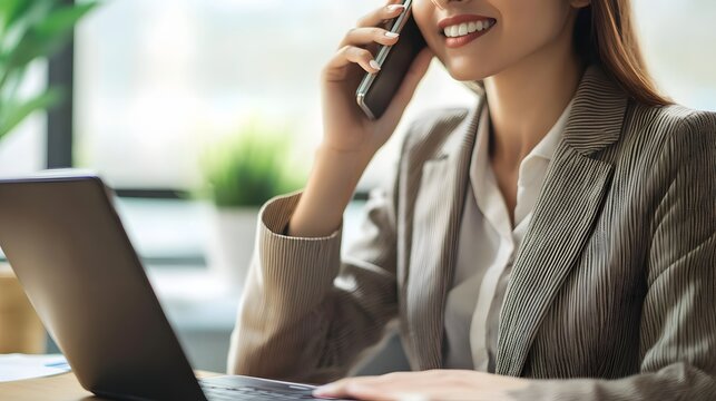 close-up holding business woman talking phone - Powered by Adobe