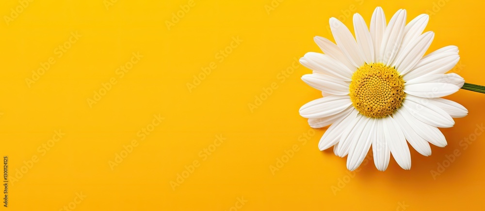 Aufkleber Bright yellow background featuring a single white chamomile flower positioned in the bottom right corner creating an appealing minimalist design.