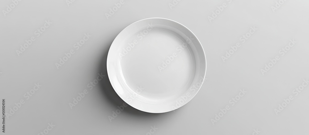 Poster elegant white plate centered on a neutral grey background, emphasizing the simplicity and beauty of 