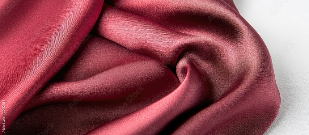Aufkleber Satin silk fabric draped elegantly in rich burgundy with soft folds and smooth texture, creating depth against a light backdrop.