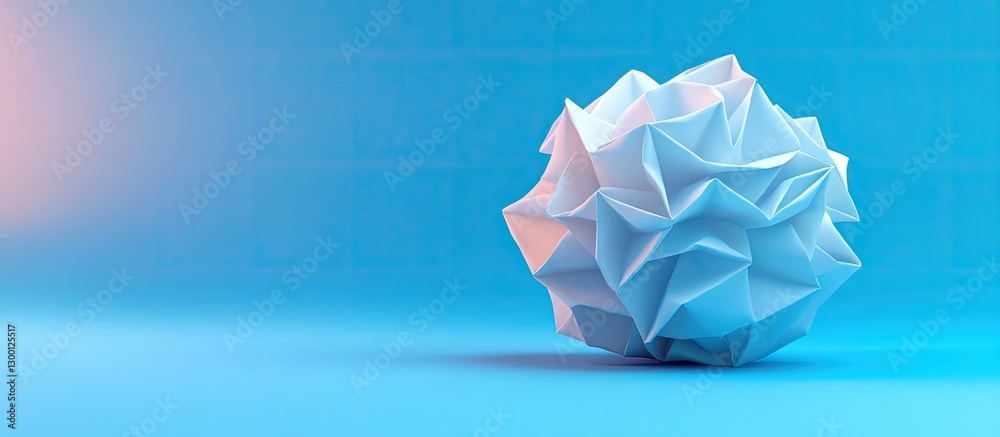 Leinwandbilder 3d abstract white origami sculpture on a smooth turquoise background with soft lighting creating sha