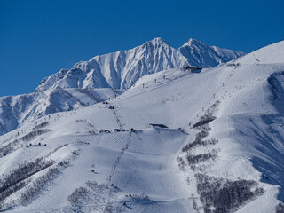 スキー場と北アルプス遠景　長野県白馬村