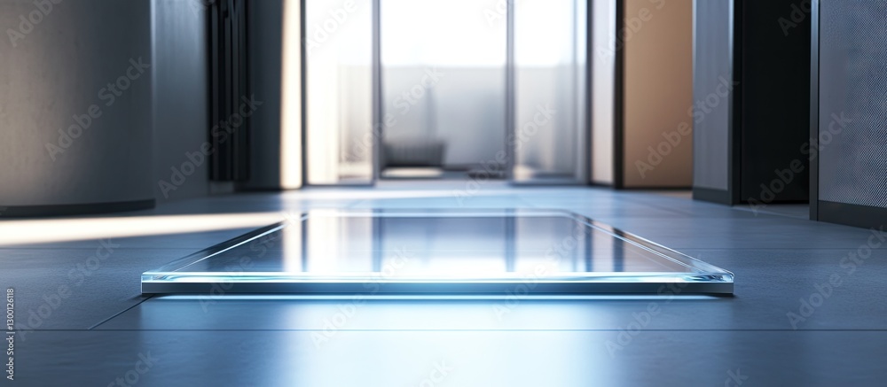 Aufkleber modern glass floor panel reflecting light in a sleek corridor showcasing innovation and progress in 