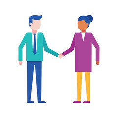 Corporate professionals confidently shaking hands after a successful business agreement