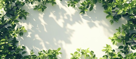 Fototapeta premium Lush green leaves framing a soft light background creating a serene botanical atmosphere perfect for nature themes and design layouts