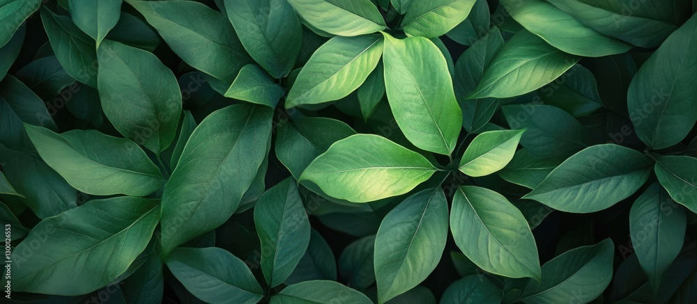 Poster lush green leaves overlapping in varied shades from deep forest to vibrant lime, creating a textured