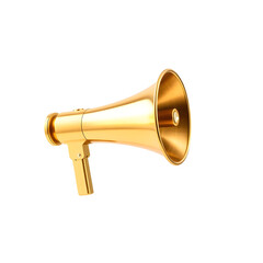 Golden megaphone announcing important news on white background