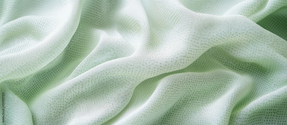 Aufkleber Light green fabric texture showcasing a subtle dot pattern with soft flowing creases positioned diagonally across the image for a distinct look