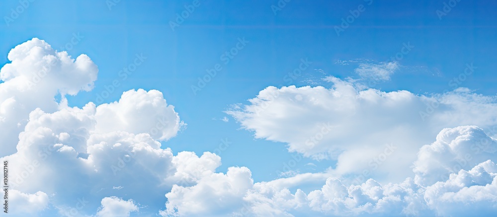 Poster fluffy white clouds scattered across a vibrant blue sky creating serene and tranquil atmosphere idea