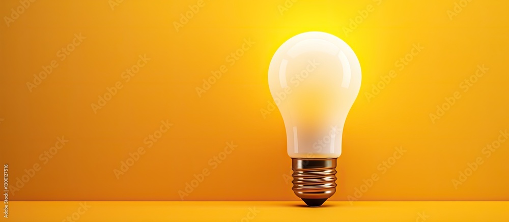 Aufkleber LED light bulb illuminated on a vibrant yellow background with smooth gradient, centering the bulb for ample space for text or graphics.