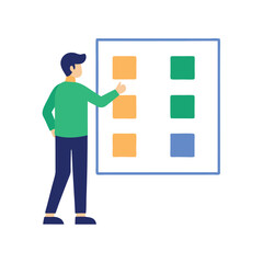 Employee organizing tasks on digital kanban board for efficient workflow