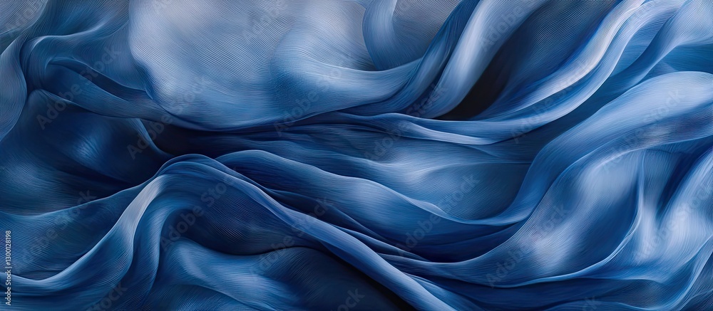 Leinwandbilder Silky sapphire blue fabric elegantly flows in soft waves with a smooth texture and rich depth, creating a stunning visual display.