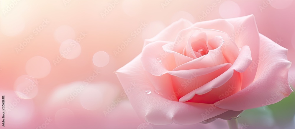 Aufkleber Delicate soft pink rose in sharp focus against a blurred pastel background with bokeh effect creating a serene nature ambiance