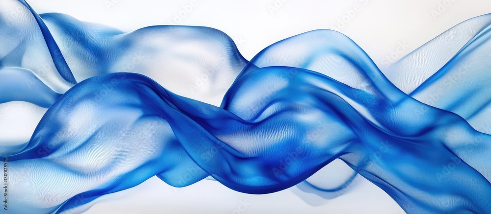 Poster sapphire blue silk gracefully undulates in smooth, gentle waves against a soft white background, cre